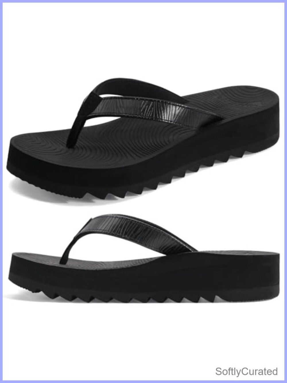 Arch Support Platform Flip Flop Sandals Faux Leather Rubber Yoga Mat Insole